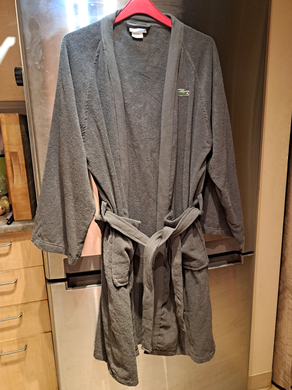 Lacoste Man Gray Terry Robe Jacket - Lightweight Cotton